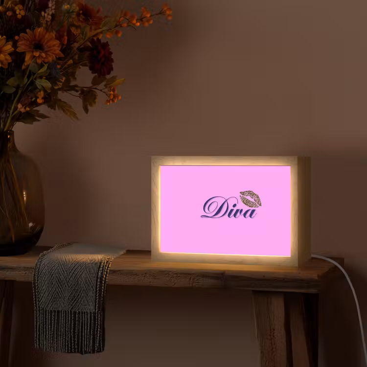 Diva - Lip - Panterprint - Roze Light Box met kabel (Tafellamp) klein -sfeer4