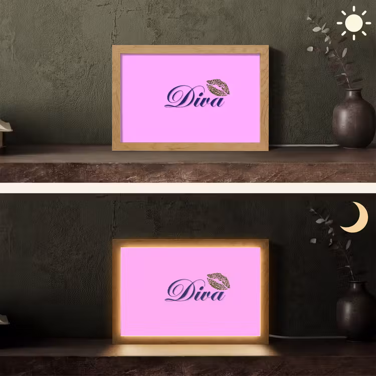 Diva - Lip - Panterprint - Roze Light Box met kabel (Tafellamp) klein -sfeer3
