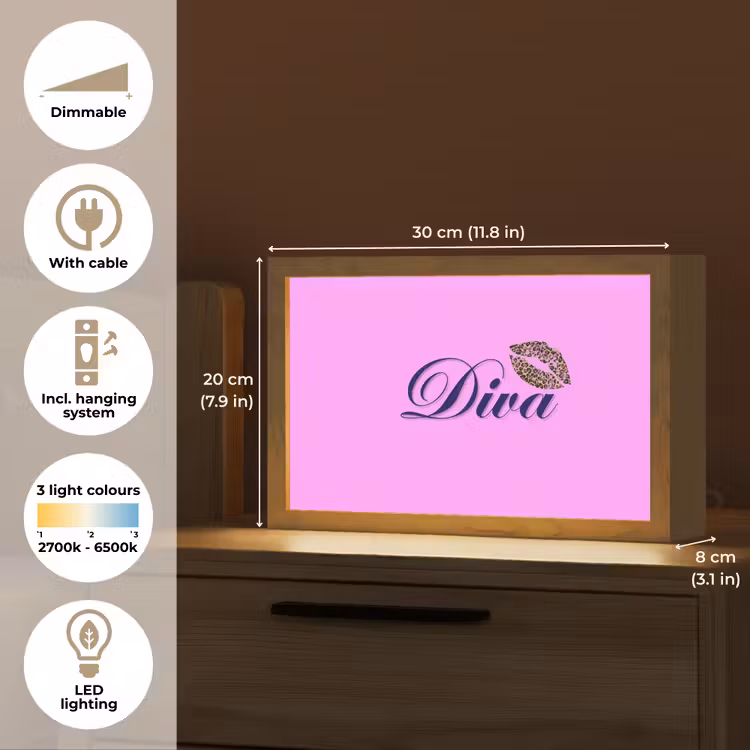 Diva - Lip - Panterprint - Roze Light Box met kabel (Tafellamp) klein -USP_EN
