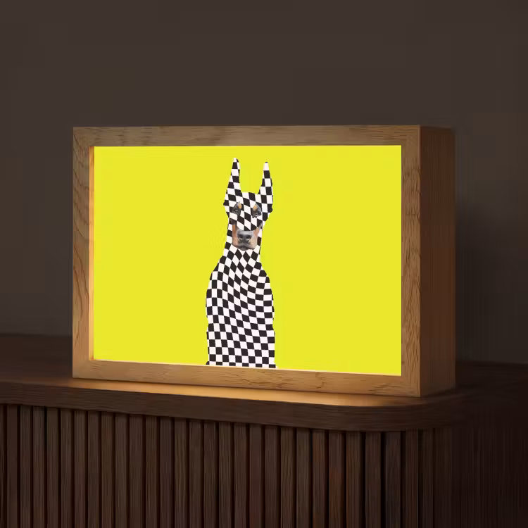 Dobermann - Geblokt - Geel Light Box met kabel (Tafellamp) klein -z3d_website