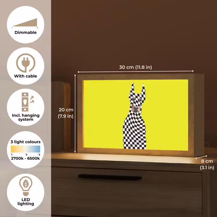 Dobermann - Geblokt - Geel Light Box met kabel (Tafellamp) klein -USP_EN
