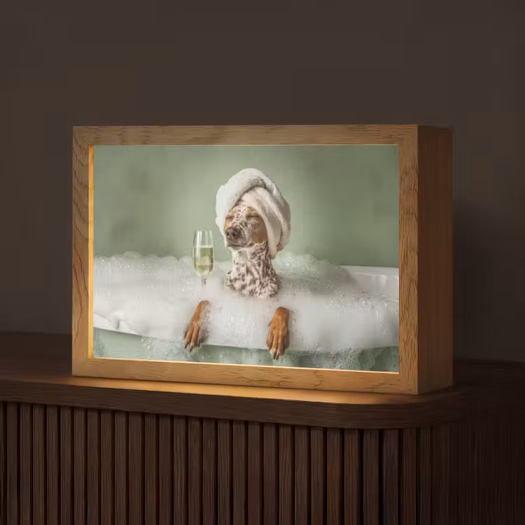 Hond - Bad - Champagne - Handdoek Light Box met kabel (Tafellamp) klein -z3d_website