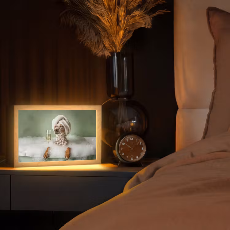 Hond - Bad - Champagne - Handdoek Light Box met kabel (Tafellamp) klein -sfeer1
