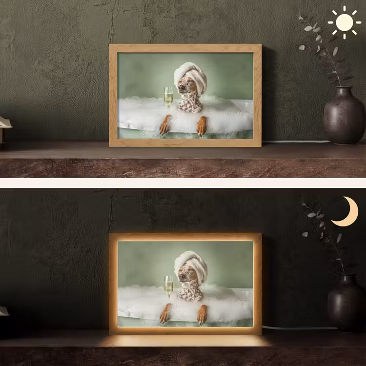 Hond - Bad - Champagne - Handdoek Light Box met kabel (Tafellamp) klein -sfeer3