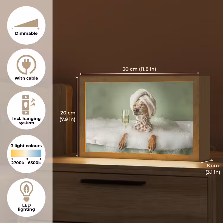 Hond - Bad - Champagne - Handdoek Light Box met kabel (Tafellamp) klein -USP_EN