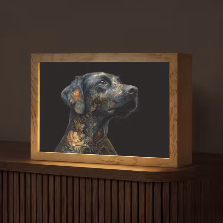 Hond - Zwart - Bloemen Light Box met kabel (Tafellamp) klein -z3d_website