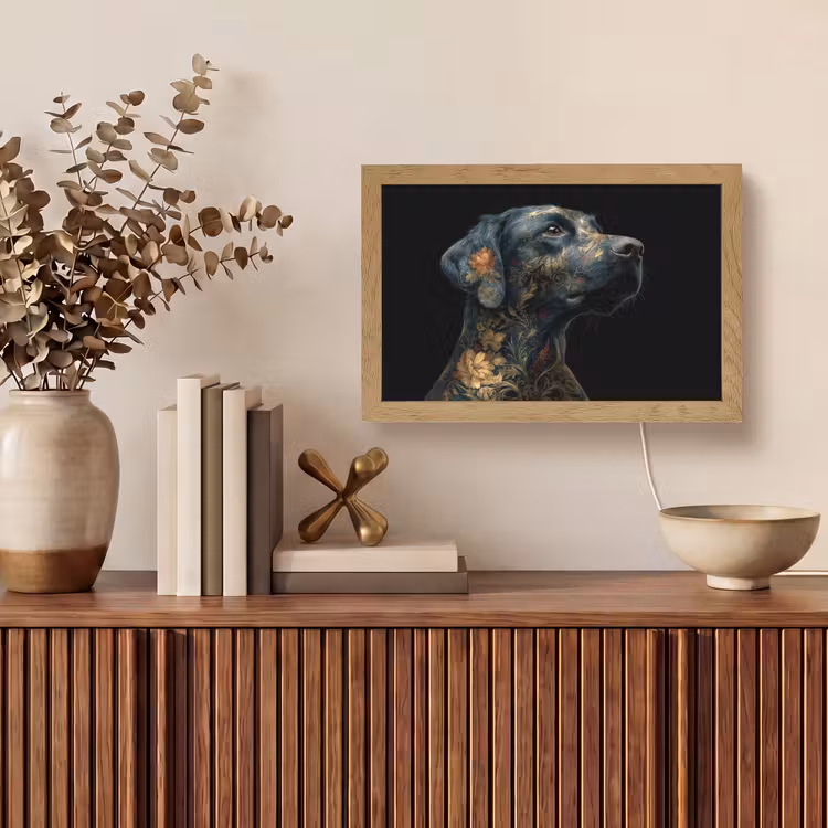 Hond - Zwart - Bloemen Light Box met kabel (Tafellamp) klein -sfeer2