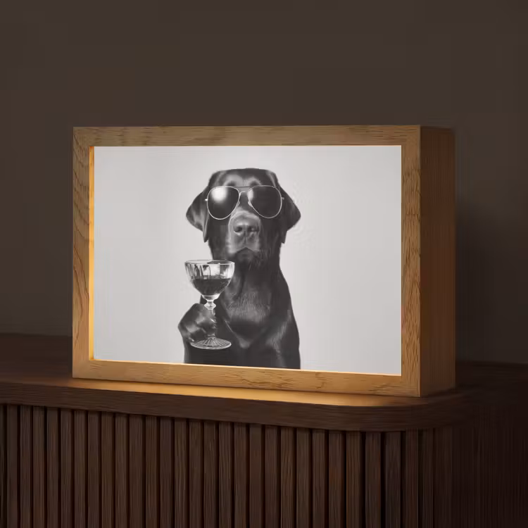 Hond - Zwart - Wijnglas - Zonnebril Light Box met kabel (Tafellamp) klein -z3d_website