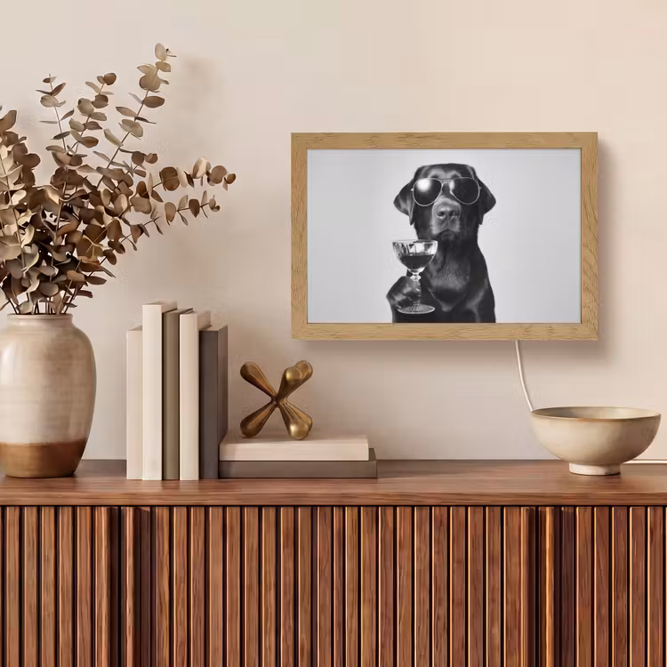 Hond - Zwart - Wijnglas - Zonnebril Light Box met kabel (Tafellamp) klein -sfeer2