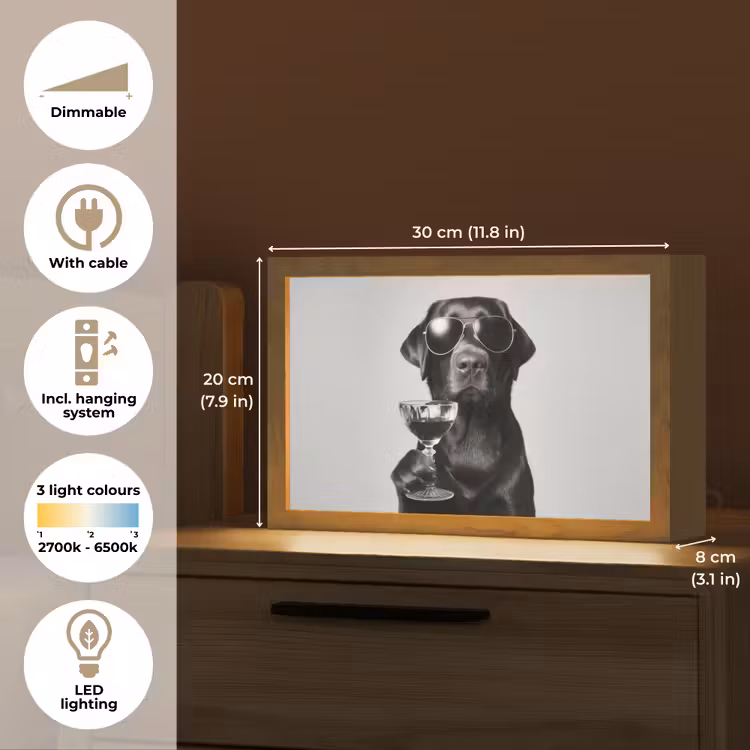 Hond - Zwart - Wijnglas - Zonnebril Light Box met kabel (Tafellamp) klein -USP_EN