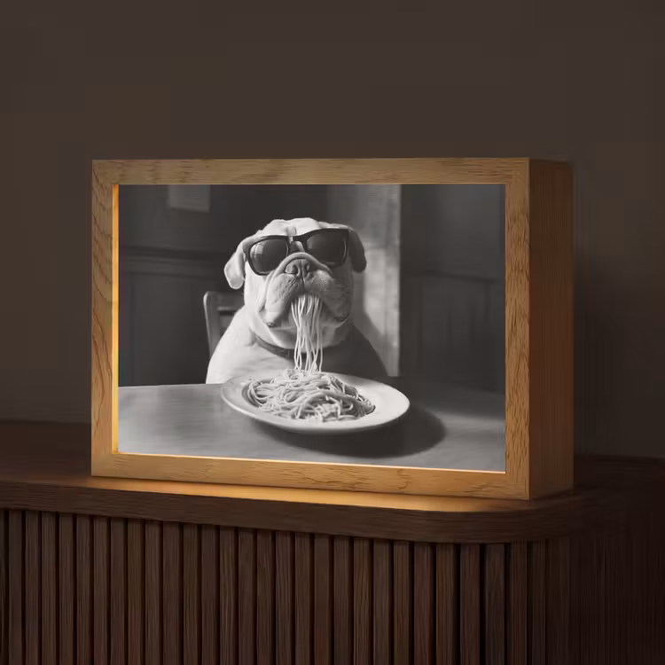 Hond - Bulldog - Pasta - Bril - Stoer - Dieren Light Box met kabel (Tafellamp) klein -z3d_website