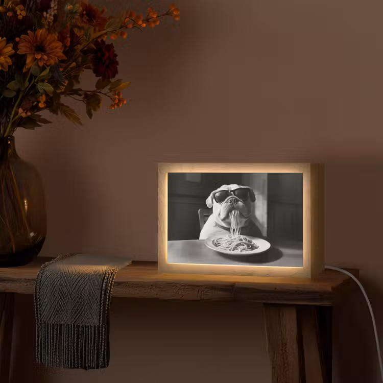 Hond - Bulldog - Pasta - Bril - Stoer - Dieren Light Box met kabel (Tafellamp) klein -sfeer4