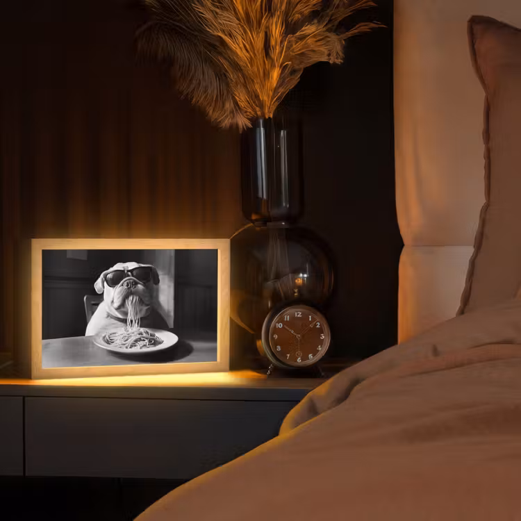 Hond - Bulldog - Pasta - Bril - Stoer - Dieren Light Box met kabel (Tafellamp) klein -sfeer1