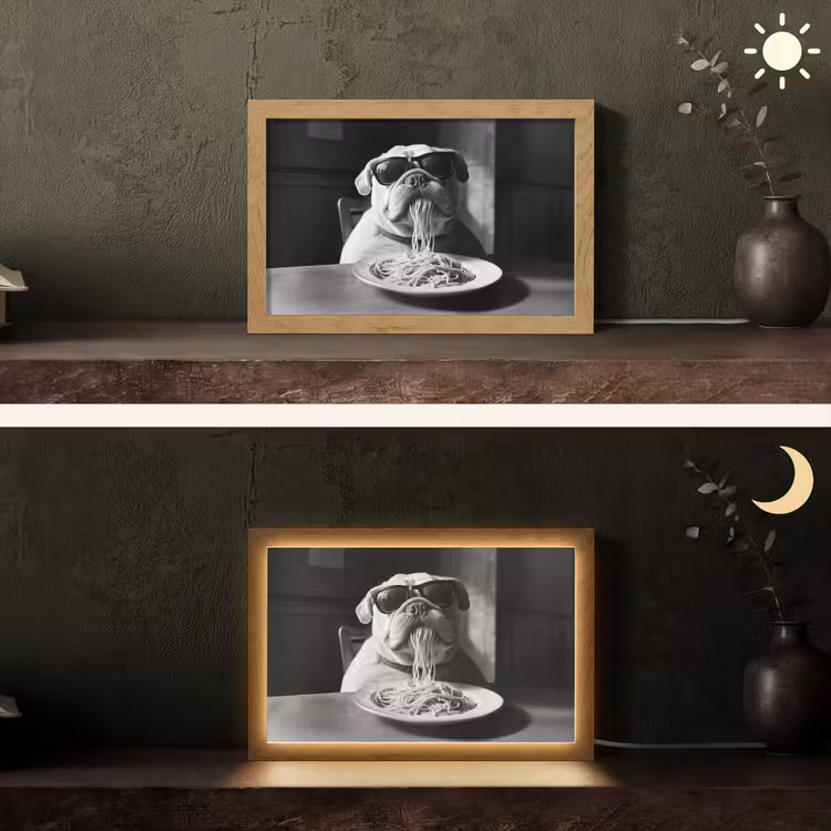 Hond - Bulldog - Pasta - Bril - Stoer - Dieren Light Box met kabel (Tafellamp) klein -sfeer3