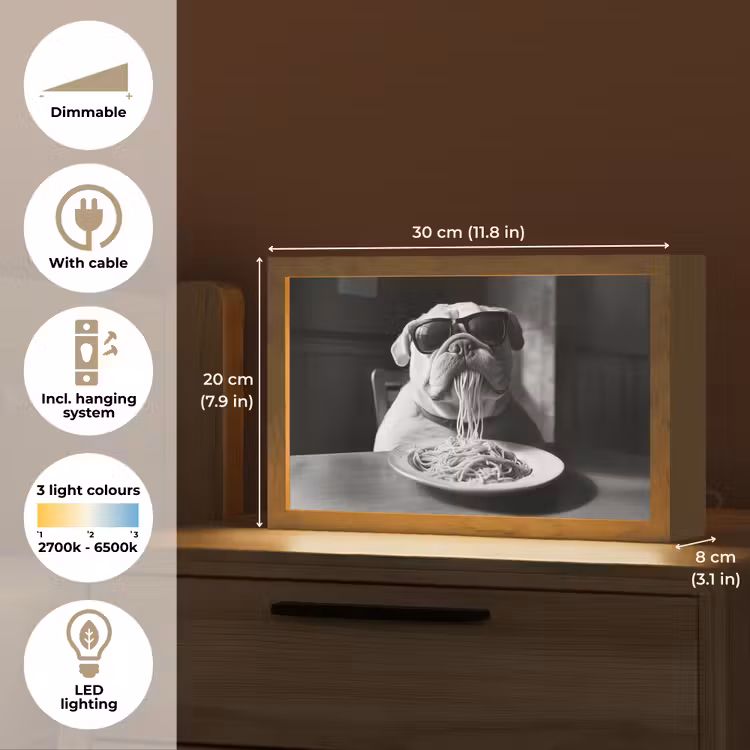 Hond - Bulldog - Pasta - Bril - Stoer - Dieren Light Box met kabel (Tafellamp) klein -USP_EN