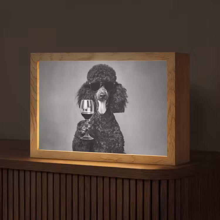 Hond - Krullen - Zonnebril - Wijn Light Box met kabel (Tafellamp) klein -z3d_website