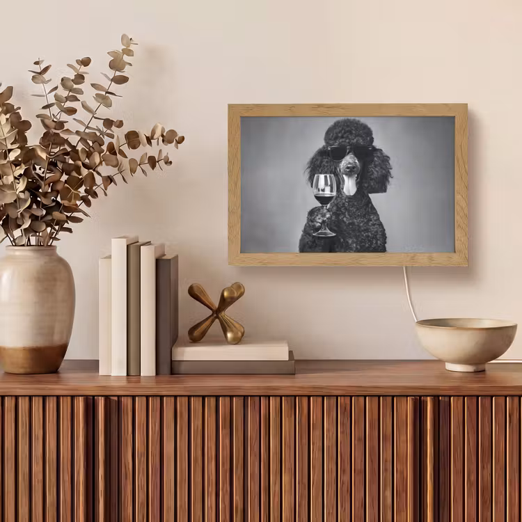 Hond - Krullen - Zonnebril - Wijn Light Box met kabel (Tafellamp) klein -sfeer2