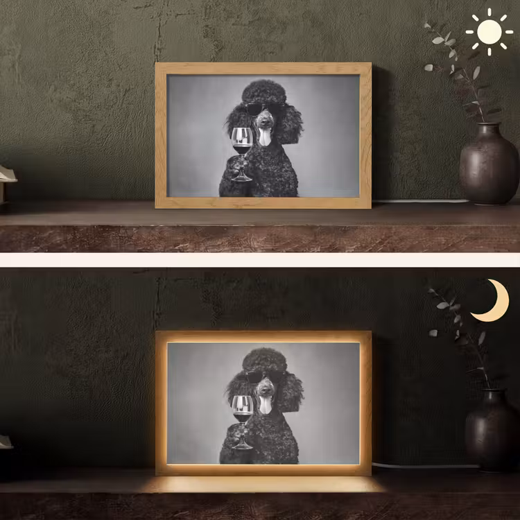 Hond - Krullen - Zonnebril - Wijn Light Box met kabel (Tafellamp) klein -sfeer3