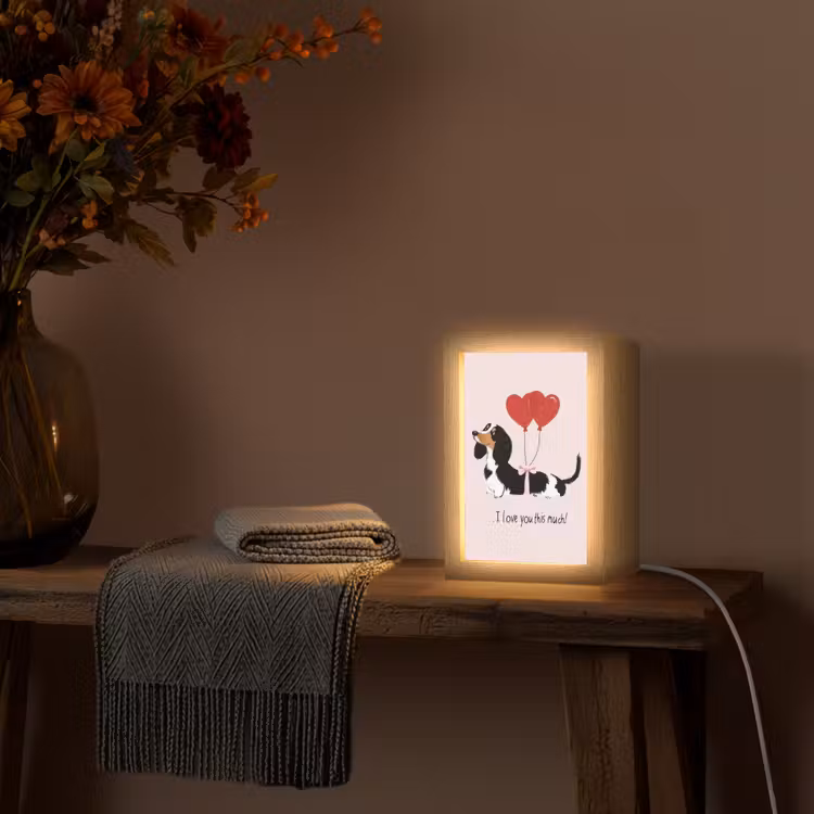 Hond - Teckel - Valentijn - Love Light Box met kabel (Tafellamp) klein -sfeer4