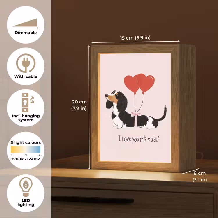 Hond - Teckel - Valentijn - Love Light Box met kabel (Tafellamp) klein -USP_EN