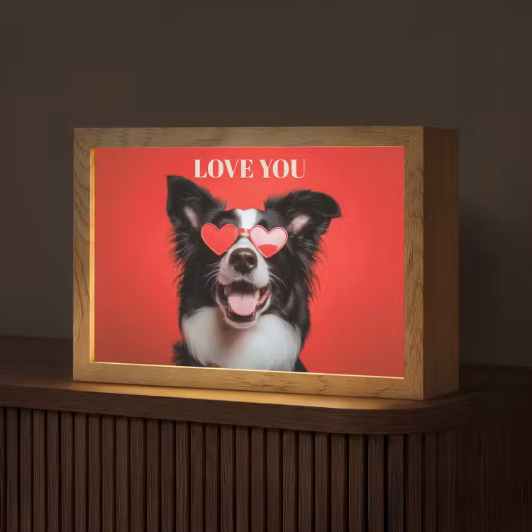 Hond - Hartjesbril - Loveyou - Rood Light Box met kabel (Tafellamp) klein -z3d_website