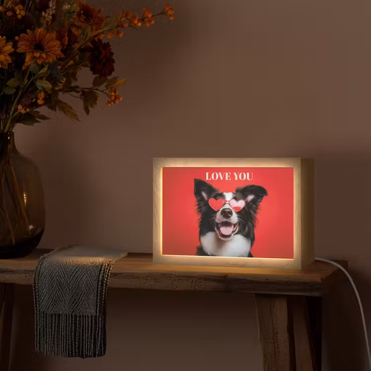 Hond - Hartjesbril - Loveyou - Rood Light Box met kabel (Tafellamp) klein -sfeer4