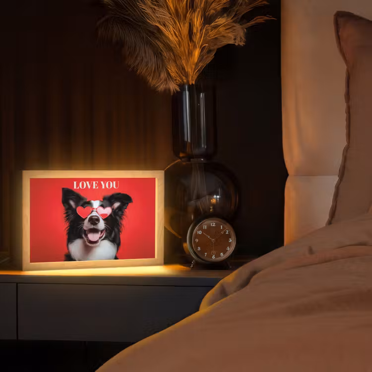 Hond - Hartjesbril - Loveyou - Rood Light Box met kabel (Tafellamp) klein -sfeer1