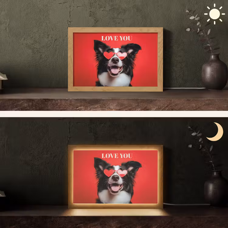 Hond - Hartjesbril - Loveyou - Rood Light Box met kabel (Tafellamp) klein -sfeer3
