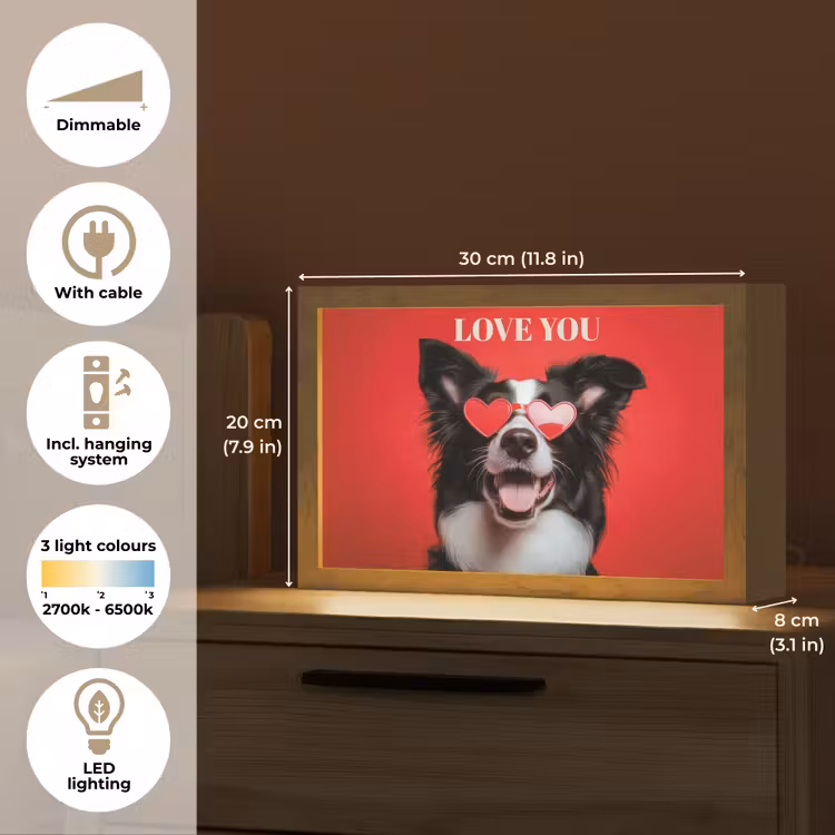 Hond - Hartjesbril - Loveyou - Rood Light Box met kabel (Tafellamp) klein -USP_EN
