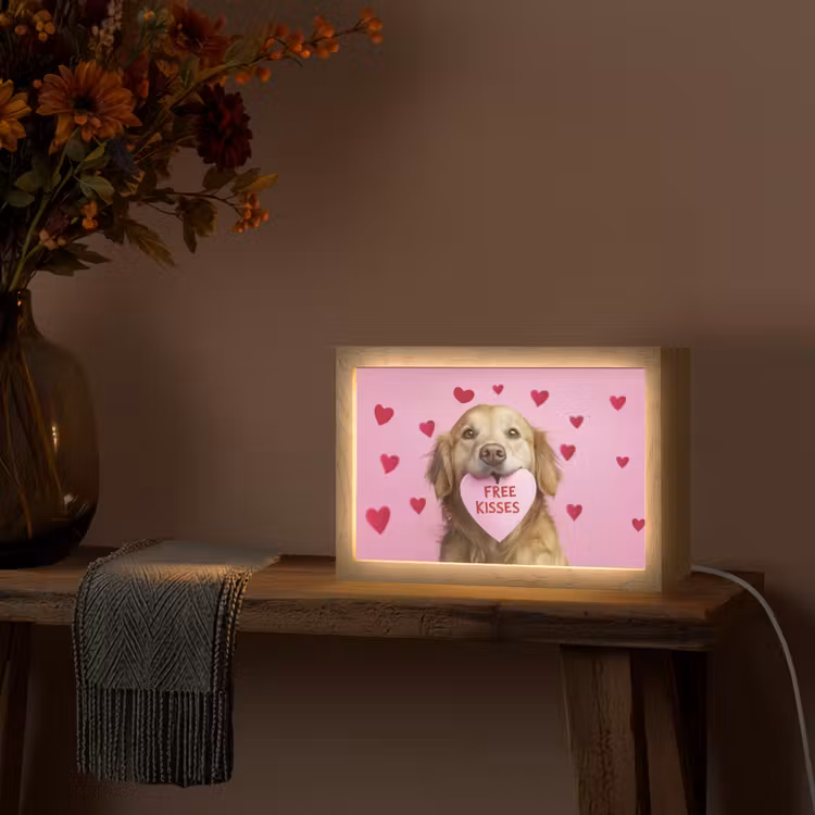 Hond - Kiss- Valentijn - Hartjes Light Box met kabel (Tafellamp) klein -sfeer4
