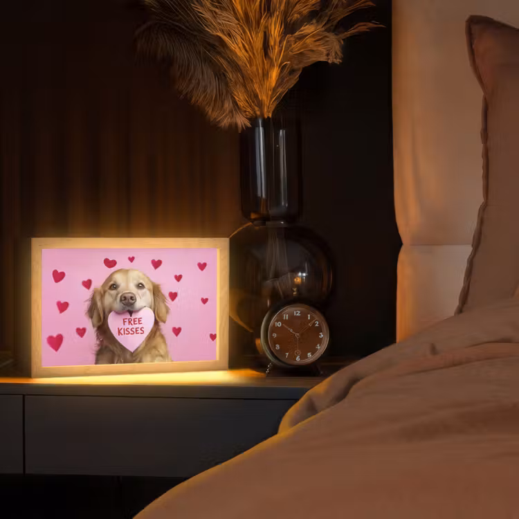 Hond - Kiss- Valentijn - Hartjes Light Box met kabel (Tafellamp) klein -sfeer1