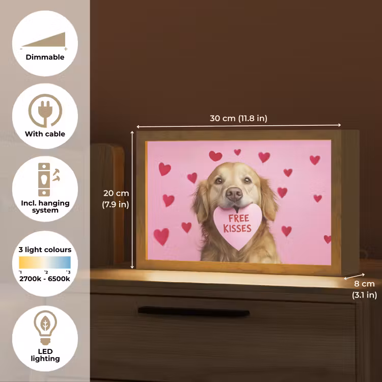 Hond - Kiss- Valentijn - Hartjes Light Box met kabel (Tafellamp) klein -USP_EN