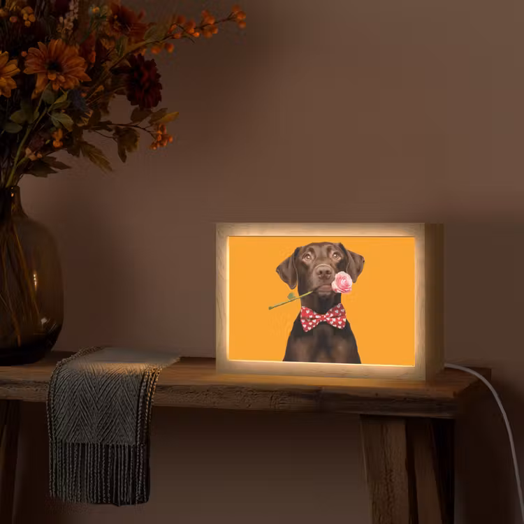 Hond - Oranje - Roos - Valentijn Light Box met kabel (Tafellamp) klein -sfeer4