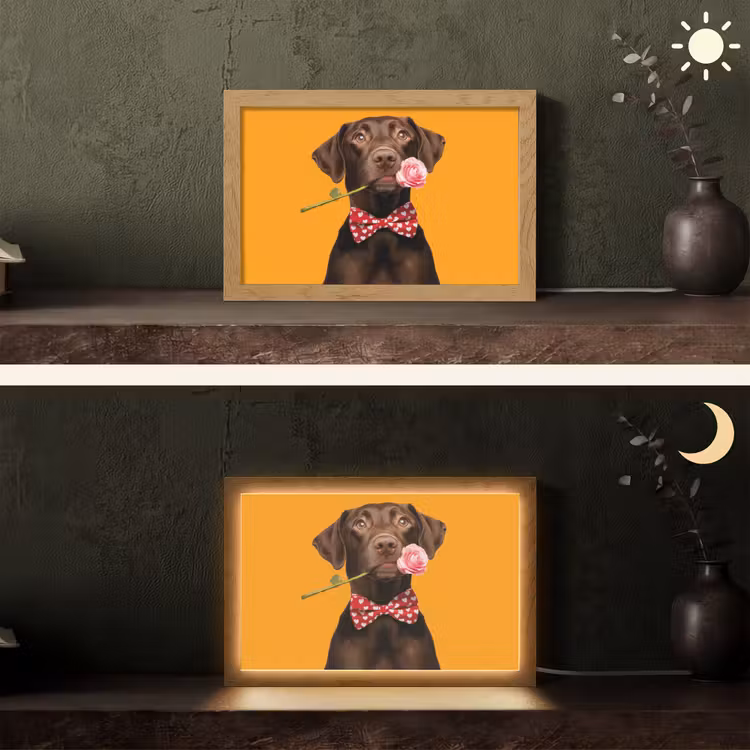 Hond - Oranje - Roos - Valentijn Light Box met kabel (Tafellamp) klein -sfeer3