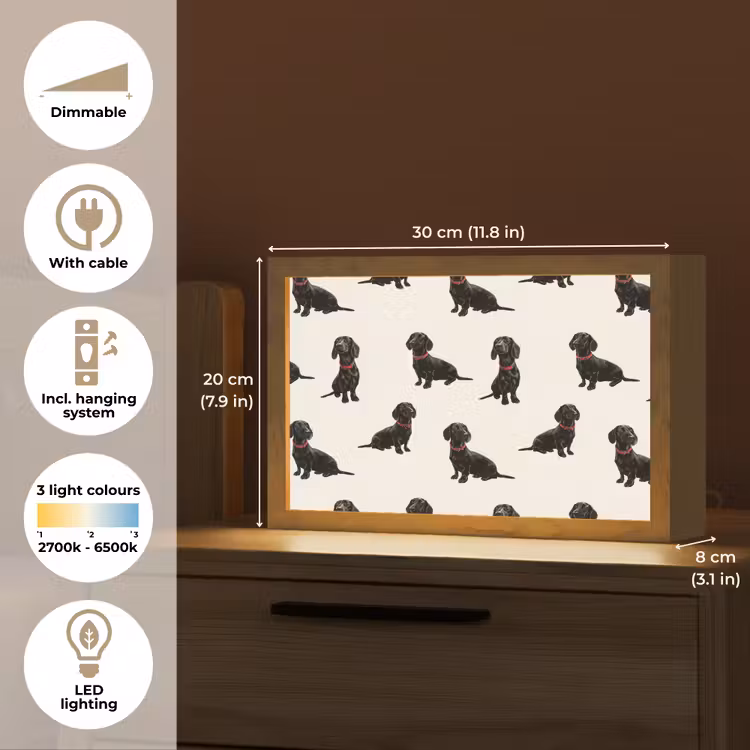 Hond - Patroon - Zwart Light Box met kabel (Tafellamp) klein 924 -USP_EN