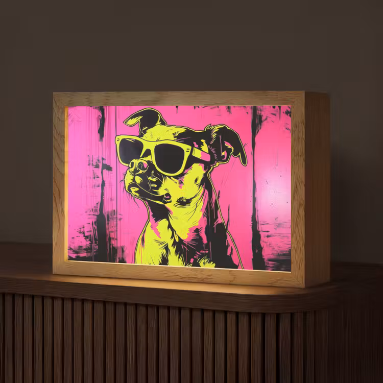 Hond - Zonnebril - Roze - Art Light Box met kabel (Tafellamp) klein -z3d_website