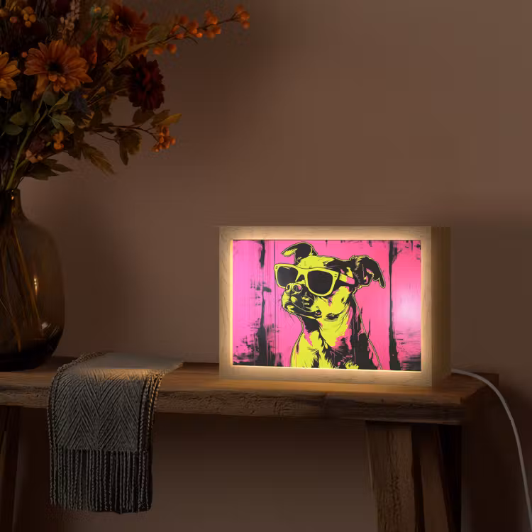 Hond - Zonnebril - Roze - Art Light Box met kabel (Tafellamp) klein -sfeer4