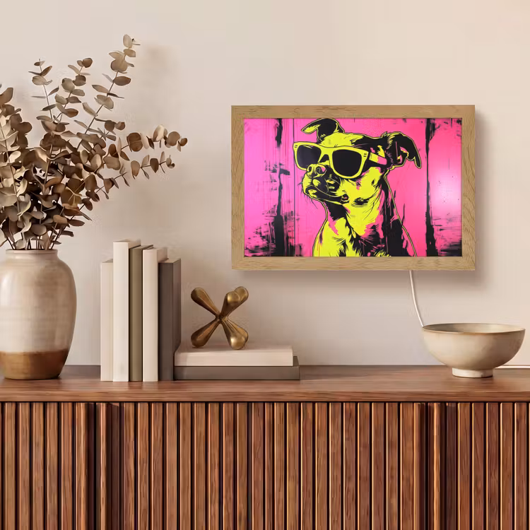 Hond - Zonnebril - Roze - Art Light Box met kabel (Tafellamp) klein -sfeer2