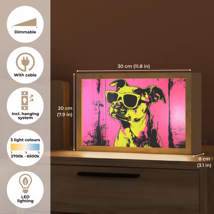 Hond - Zonnebril - Roze - Art Light Box met kabel (Tafellamp) klein -USP_EN
