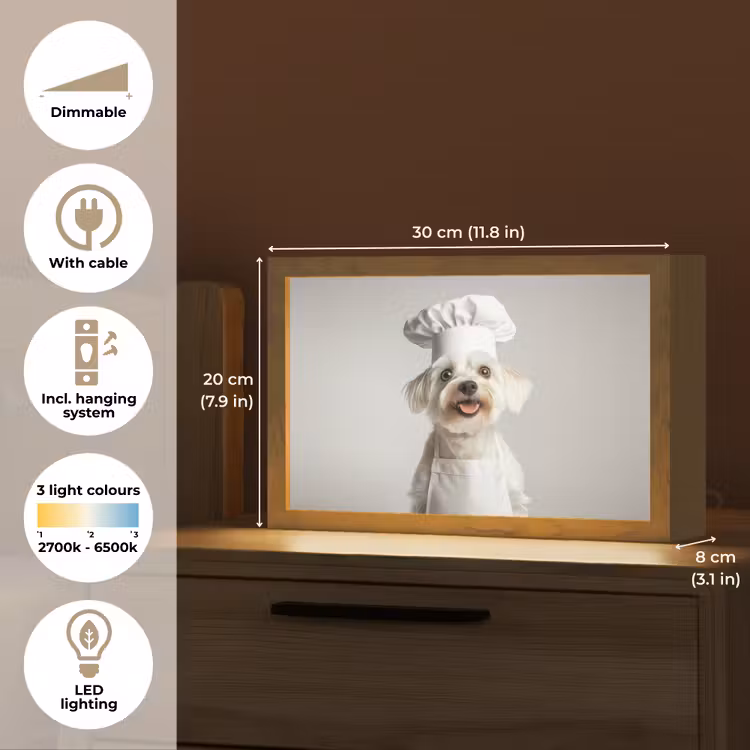 Hond - Wit - Kok Light Box met kabel (Tafellamp) klein -USP_EN