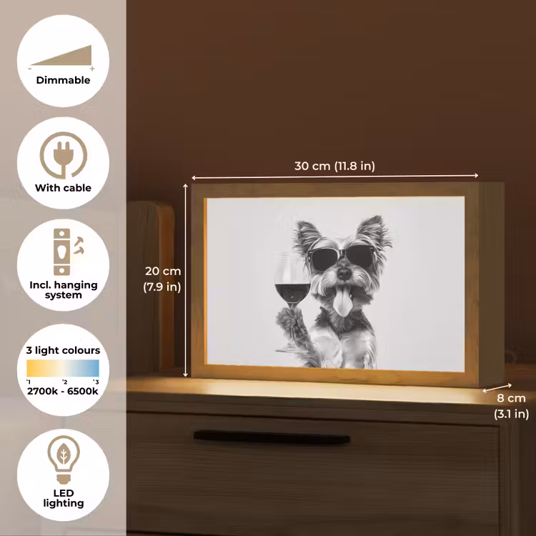 Hondje - Wijnglas - Zonnebril - Enthousiast Light Box met kabel (Tafellamp) klein -USP_EN