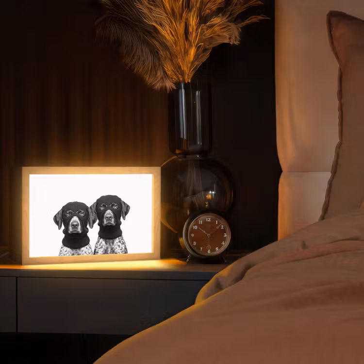 Honden - Bivakmuts - Zwart - wit Light Box met kabel (Tafellamp) klein -sfeer1