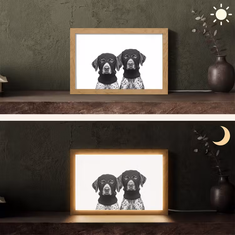 Honden - Bivakmuts - Zwart - wit Light Box met kabel (Tafellamp) klein -sfeer3