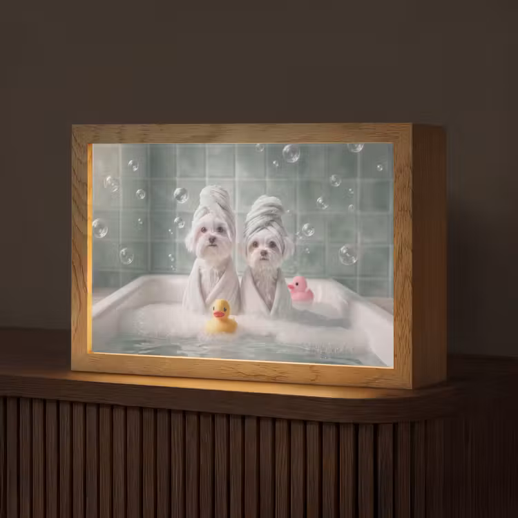 Hondjes - Badkuip - Badeendjes - Handdoeken Light Box met kabel (Tafellamp) klein -z3d_website