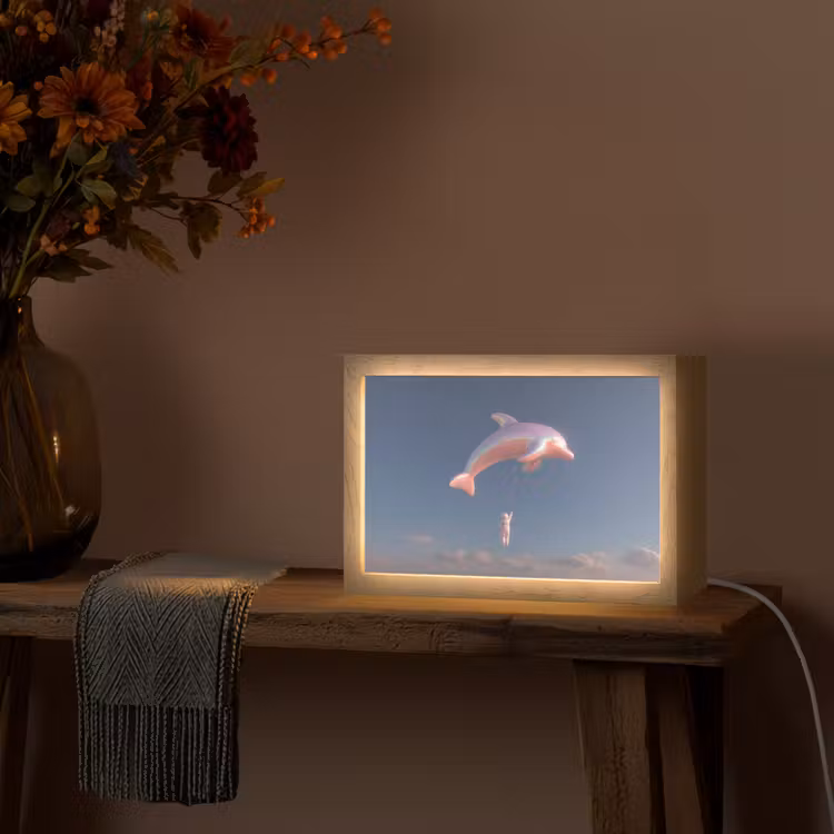 Dolfijn - Roze - Astronaut Light Box met kabel (Tafellamp) klein -sfeer4