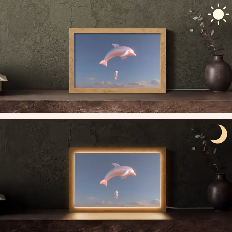 Dolfijn - Roze - Astronaut Light Box met kabel (Tafellamp) klein -sfeer3