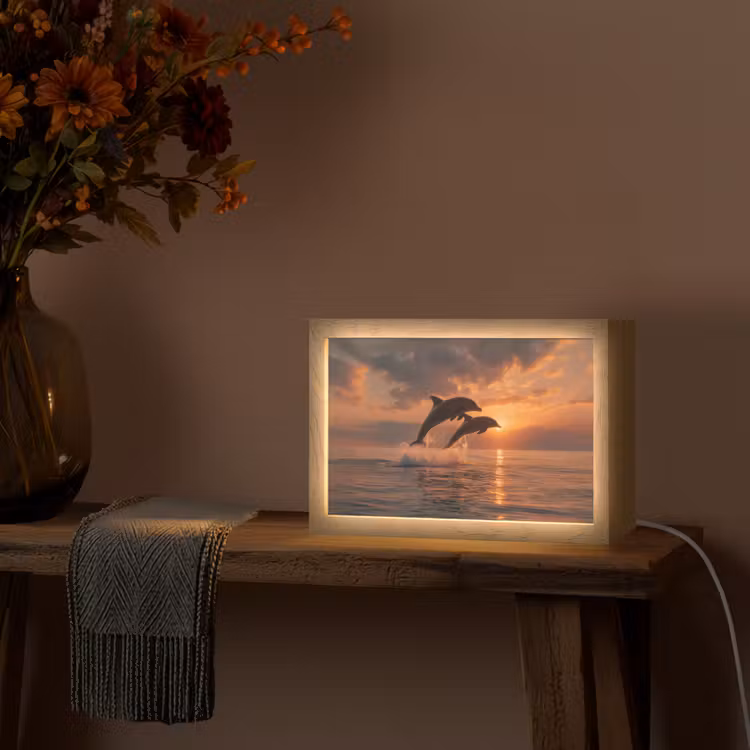Dolfijnen - Zee - Realistisch Light Box met kabel (Tafellamp) klein -sfeer4