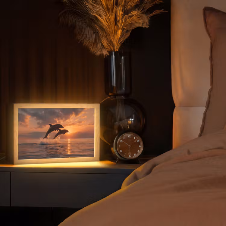 Dolfijnen - Zee - Realistisch Light Box met kabel (Tafellamp) klein -sfeer1