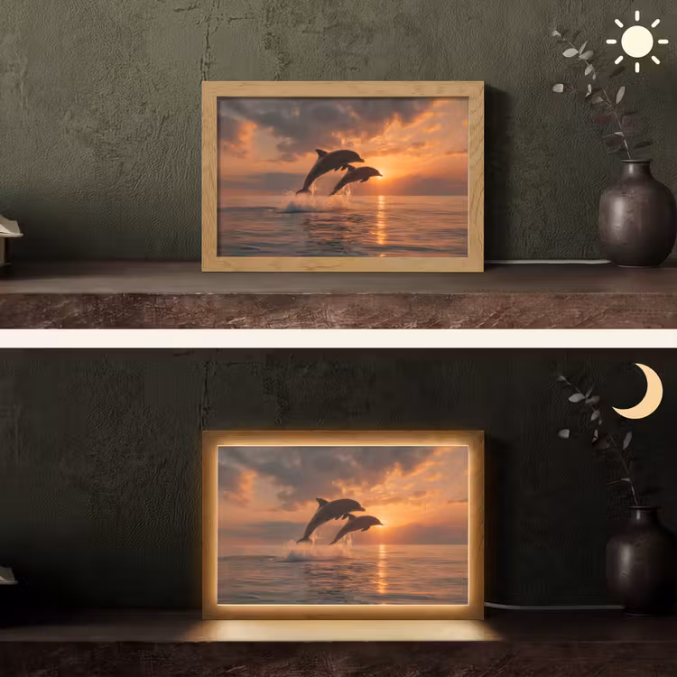 Dolfijnen - Zee - Realistisch Light Box met kabel (Tafellamp) klein -sfeer3