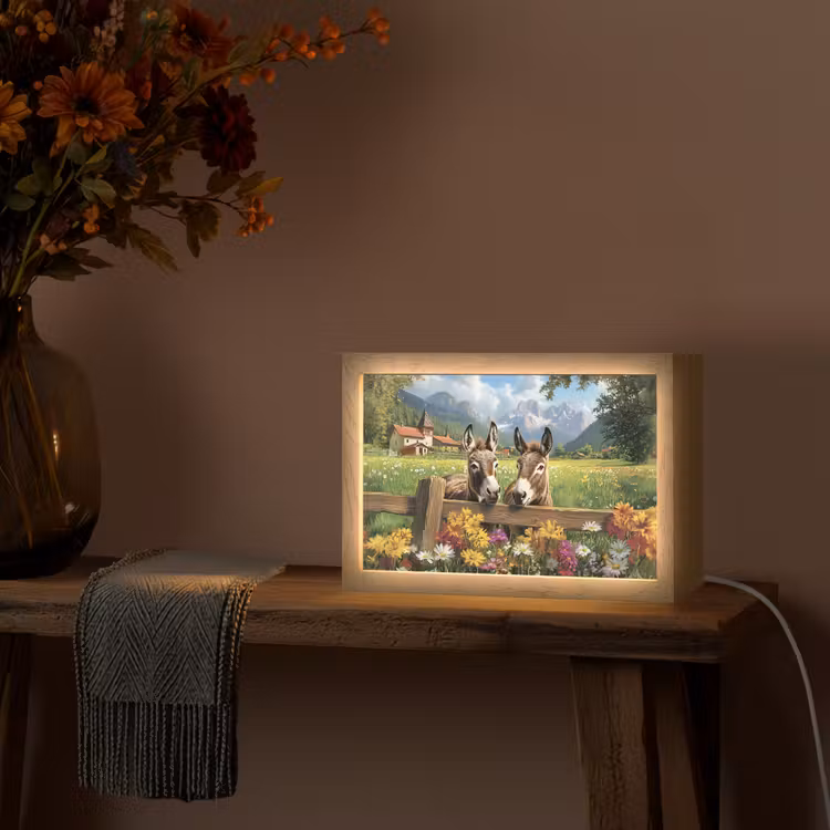 Ezels - Bloemen - Zomers Light Box met kabel (Tafellamp) klein -sfeer4